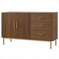 Aparador Retangular em MDF Folheado a Nogueira com 2 Portas e 3 Gavetas, 150 x 40 x 80 cm