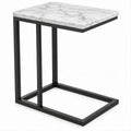 Mesa de Apoio em C com Tampo Marmoreado Branco e Estrutura Preta 45 x 30 x 60 cm