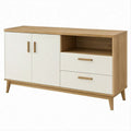 Aparador Retangular Branco e Carvalho 120 x 40 x 80 cm com 2 Portas e 2 Gavetas