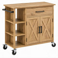 Carrinho de Cozinha em MDF Carvalho 112 x 45 x 91 cm com Rodas, Gaveta e Portas