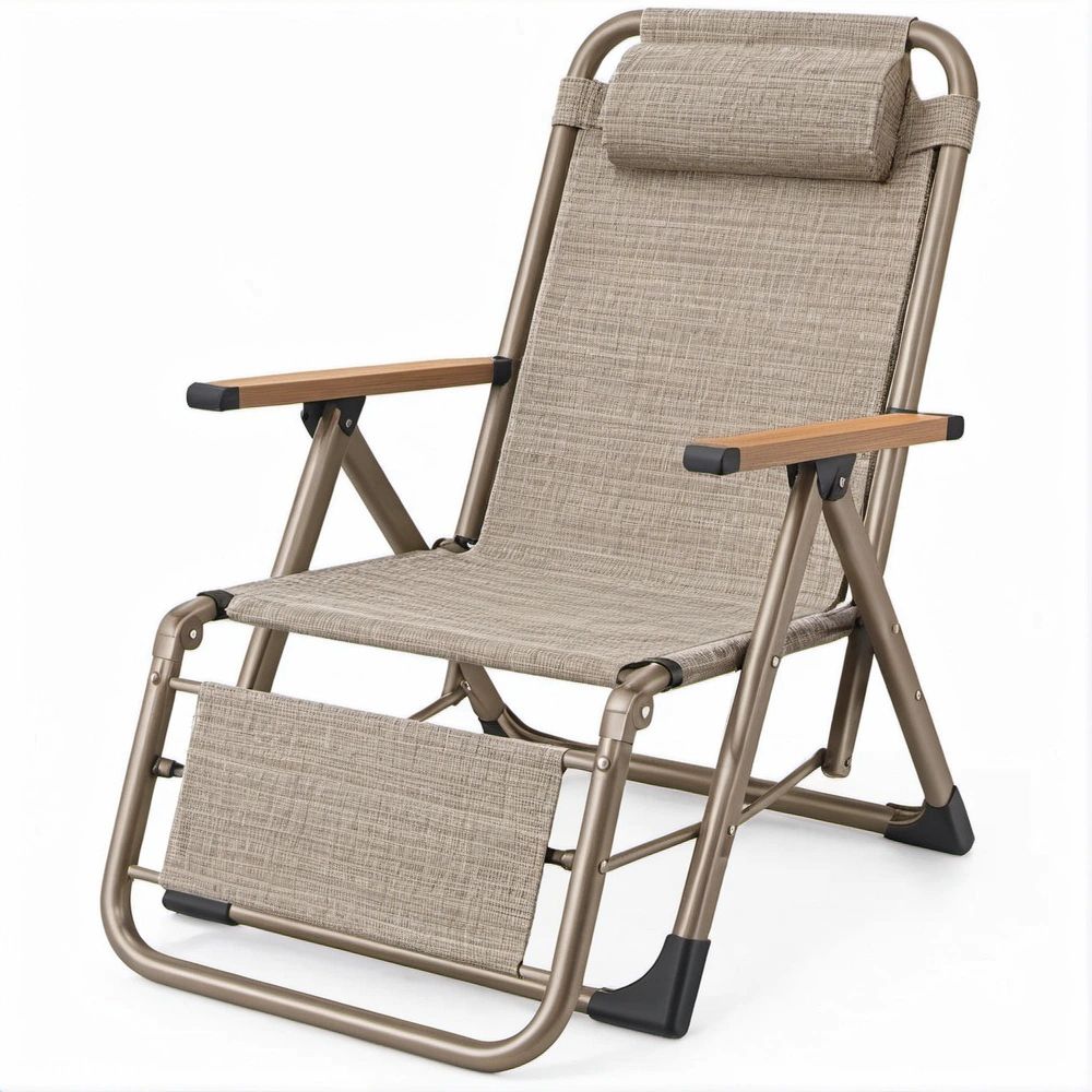 Cadeira Dobrável Reclinável para Exterior com Apoio de Pés, Bege/Taupe/Preto, 165 x 65 x 110 cm