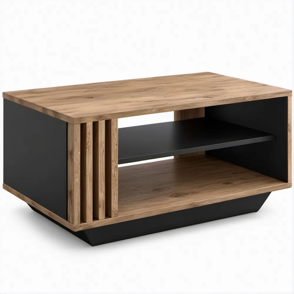 Mesa de Centro Retangular em Carvalho e Preto 100 x 60 x 45 cm