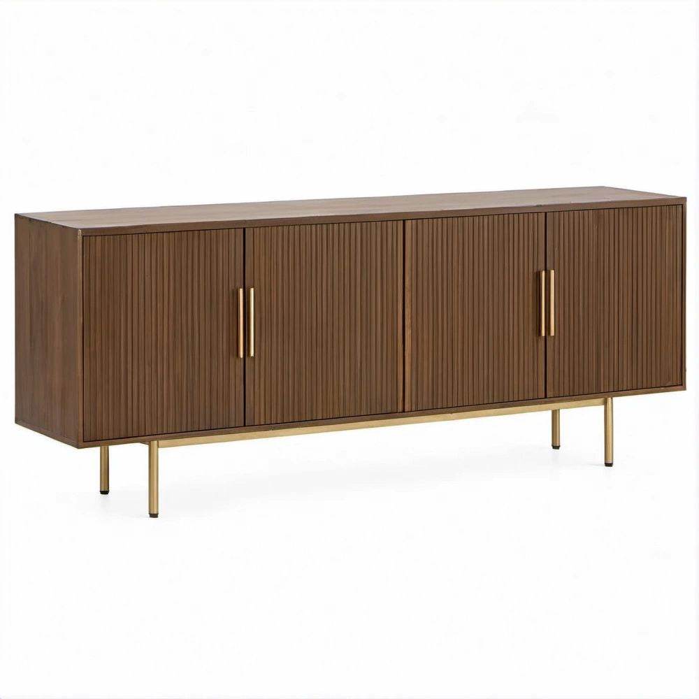 Aparador Retangular em MDF Folheado a Nogueira com 4 Portas, 180 x 45 x 80 cm
