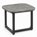 Mesa lateral quadrada cinzenta com efeito mármore e estrutura preta 55 x 55 x 50 cm