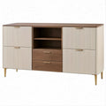 Aparador Retangular em MDF Nogueira, Creme e Dourado, 160 x 40 x 90 cm