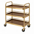Carrinho de Jantar Dourado com 3 Prateleiras Efeito Nogueira, 80 x 45 x 85 cm