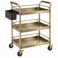 Carrinho de Serviço Dourado com 3 Prateleiras, Rodízios e Organizador Lateral, 85 x 45 x 95 cm