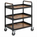 Carrinho de Serviço em Aço e MDF Preto e Castanho, 85 x 45 x 90 cm, com 3 Prateleiras e Rodas