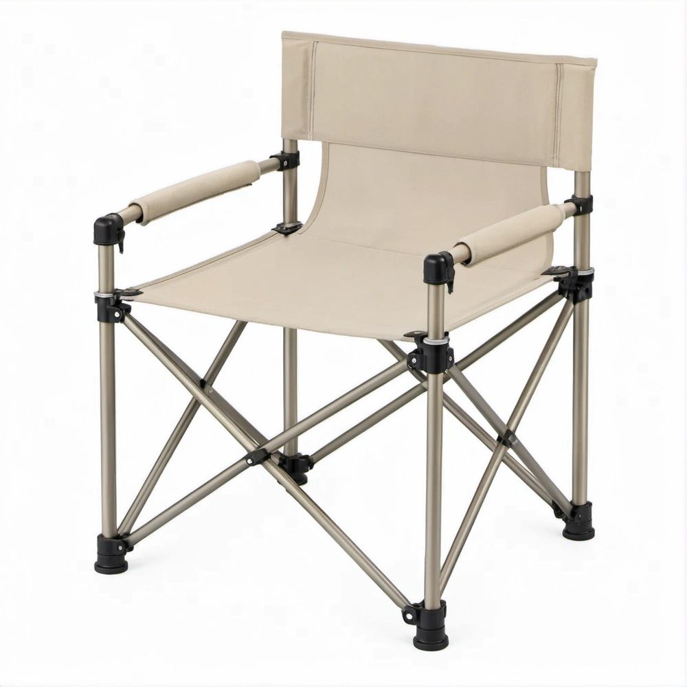Cadeira de Realizador Dobrável para Exterior com Braços, Bege, 58 x 48 x 85 cm