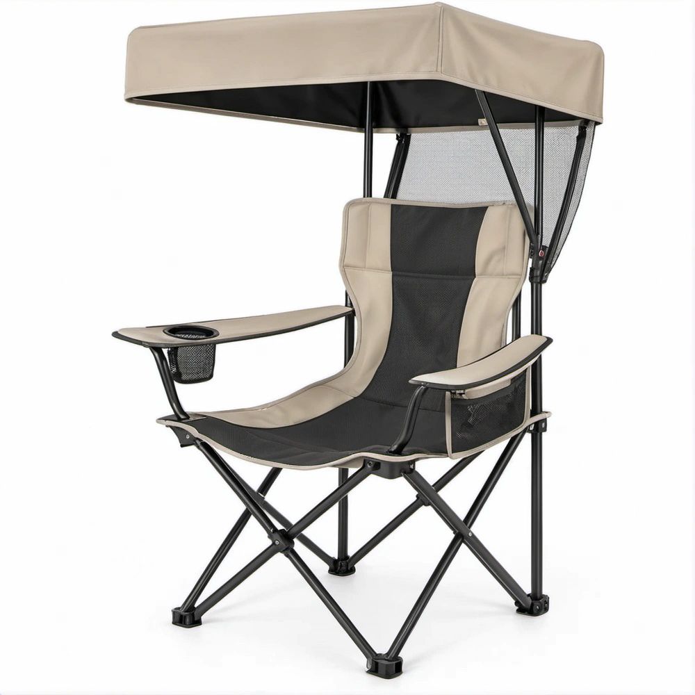 Cadeira Dobrável de Exterior com Cobertura Bege e Preta em Poliéster 600D, 91 x 63 x 130 cm